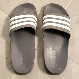 Adidas grey/white slides, size 10